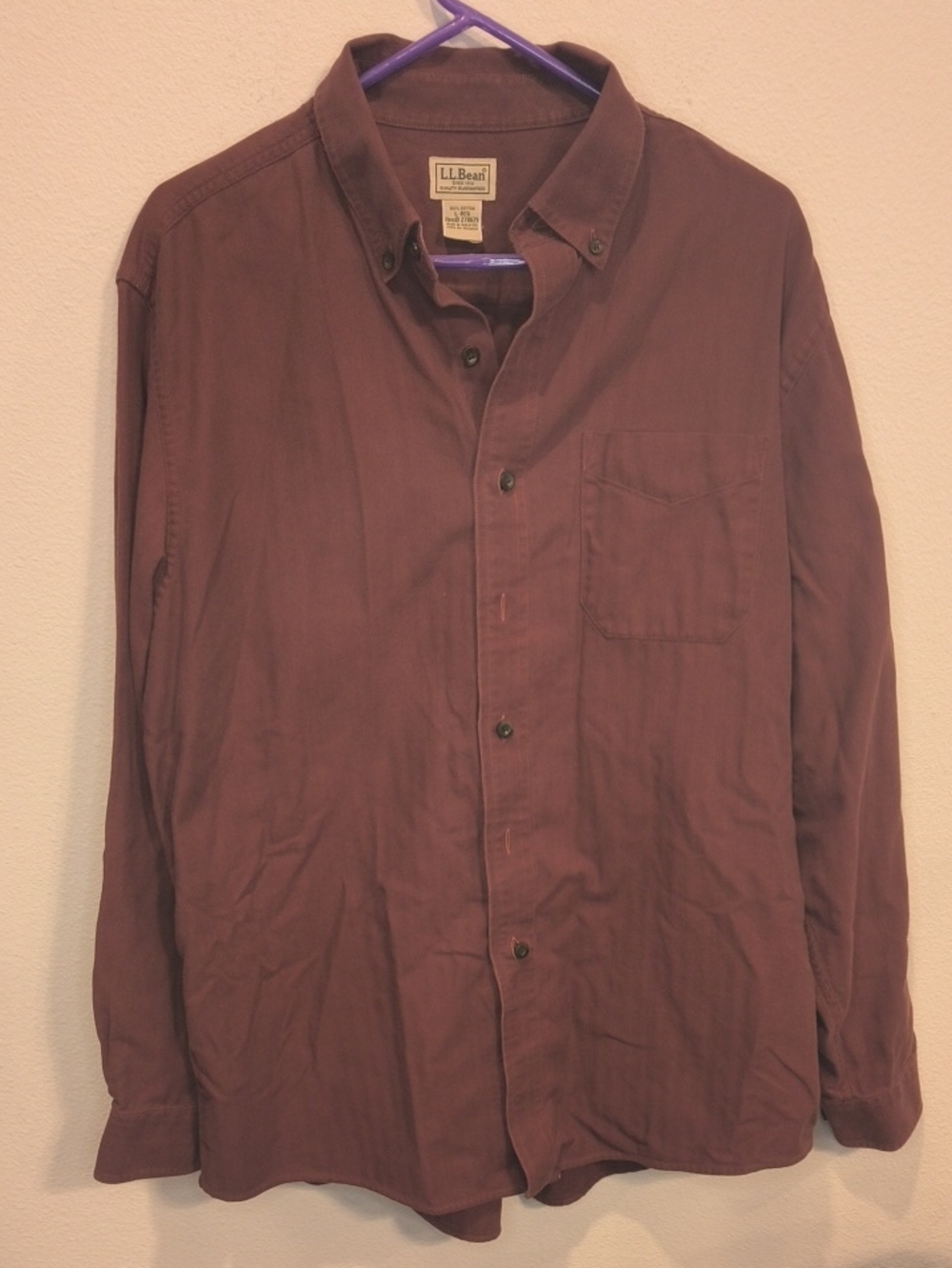 L.L. Bean Men’s Button-Down Shirt Heavy Maroon Large